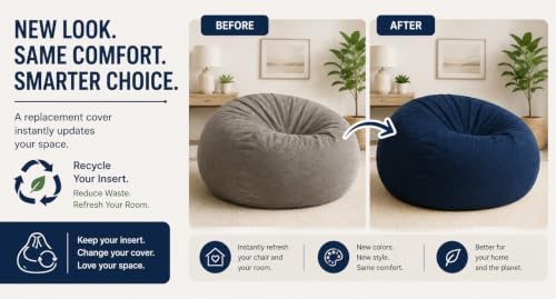 ULTIMATE SACK | 5 Ft Bean Bag Chair Replacement Cover Only | Black Fur | Removable Washable Cover only