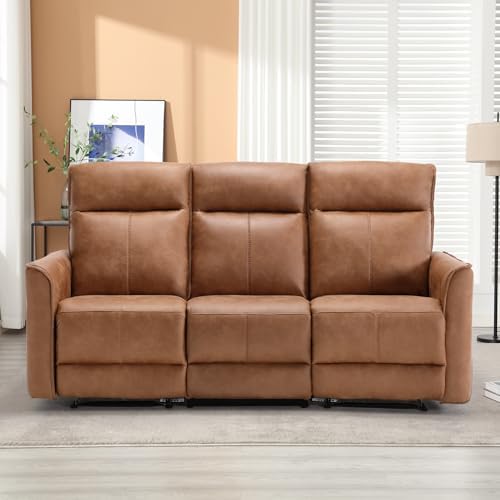 CANMOV Manual Loveseat Recliner Sofa, Wall-Hugger 3 Seat Reclining Love Seat Couches, Leathaire Reclining Sofa Set, 3-Seater Recliner Chair for Living Room, Office, Apartment, Brown