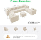 MONVANE Oversized Sectional Couch 10-Seat, Chenille, Beige | Sectional Couch for Living Room, Modular Cloud Sofa with Ottoman & 10 Throw Pillows, No Assembly Required