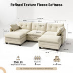 Amsleekey 111.5" U Shaped Modular Sectional Sofa, Beige Corduroy | Cloud Couch for Living Room, 3 Seater Deep Seat Convertible Sleeper Sofa with 2 Movable Ottomans and 2 Leg Height Options