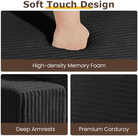 3 Seater Couch for Living Room, Convertible Futon Sofa Bed Comfy Pull Out Couch with 5 Pillows & Detachable Washable Cover, Upholstered Floor Sofa in A Box, No Assembly Required, Black