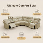Breathing Leather Reclining Sofa Set,Power Recliner Sectional Couch with LED Light,Modern Living Room Furniture Set,Reclining Sectional Couch Set with USB Port/Storage for Home/Home Theater