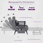 TYBOATLE Sleep Chair Bed Set of 2, Comfy Convertible Sleeper Chairs for Adults, Folding Sofa Bed with Adjustable Backrest & Side Pockets & Pillow, Cozy Small Couch for Small Spaces, Office (Dark Grey)