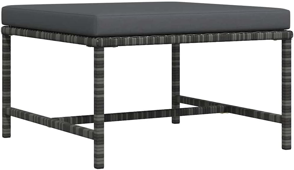 Sectional Patio Footrest, Outdoor Modular Ottoman Footstool with Thick Cushion, Gray PE Rattan Garden Lounge Furniture, Weather-Resistant Steel Frame Seat for Backyard Deck Poolside