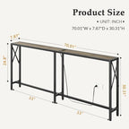 Gewudraw 70" Sofa Table Behind Couch with Socket-Narrow Console Table | Industrial Style, Long Skinny Design,Couch Table For Hallway,Living Room,Bedroom, Built-In Power Outlets & USB, 172cm Length