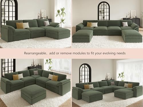 EASE MOOSE Oversized Modular Sectional Sofa with Ottoman, Modern Luxury Wide Deep Modular Couch, U Shaped Couch for Big Spaces Living Room,Green