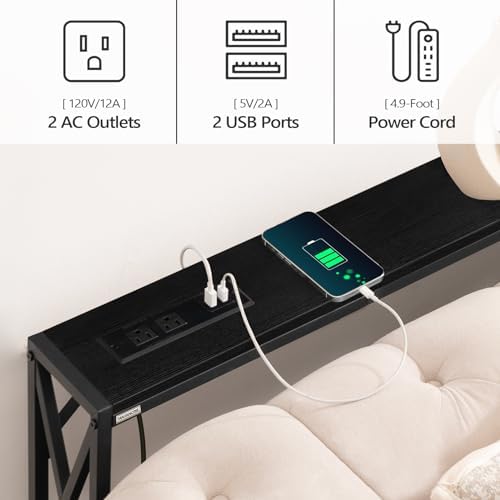 MAHANCRIS 5.9" Narrow Sofa Table with Charging Station, 39.4 Behind Couch Table with Outlet, Slim Entryway Console Table, Small Space, for Hallway, Living Room, Foyer, Black CTHB151E01