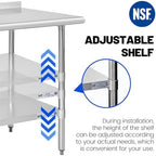Hally Stainless Steel Table 30 x 48 in, Kitchen Prep Work Table, Backsplash | Gives outdoor cooks or repair teams ample room for gear; lower shelf organizes supplies and raised edge helps contain messes.