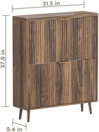 Shoe Cabinet Storage, Modern Freestanding Organizer with 2 Flip Drawers, Narrow Shoe Rack for Entryway, Walnut