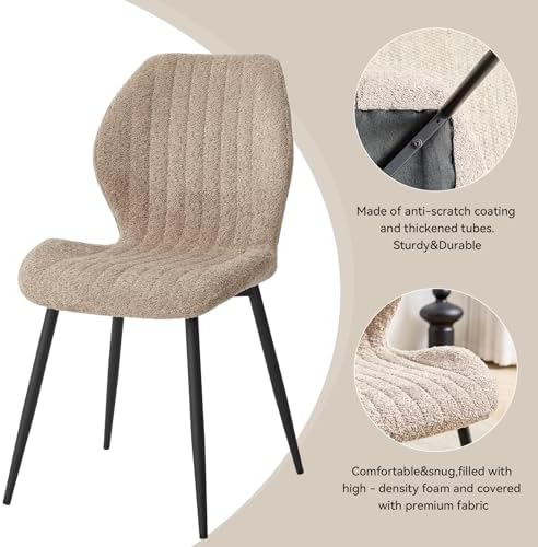 Round Dining Table Set for 4, Kitchen Table and Chairs | Wooden Cross Base, Boucle Fabric Chair, for Apartment