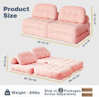 Folding Sofa Bed, Flannel Futon Couch Bed with Pillow and Blanket, Convertible Sleeper Chair for Living Room Bedroom (Two Pink)