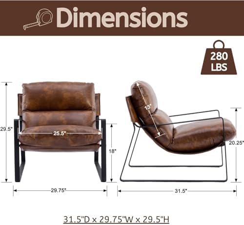LukeAlon Modern PU Leather Accent Armchair, Black | Pu Leather Upholstered Living Room Chair With Metal Base & Thickened Cushion, Comfy Single Lounge Sofa for Bedroom, Office