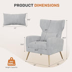 Nalupatio Velvet Accent Chairs Set of 2 Modern High Back Armchair Arm Chair with Lumbar Pillow, High Back Upholstered Single Sofa Chair with Gold Metal Legs for Bedroom,Light Gray