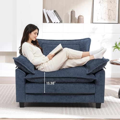 Modern Oversized Accent Chairs Set of 2,Chenille Cloud Sofa Chair with Deep Seat,Upholstered Armchair with Extra Thick,Comfy accent chairs Reading Chairs for Living Room Bedroom Apartment BLUE