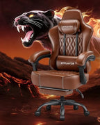 GTPLAYER Big and Tall Gaming Chair with Footrest, Ergonomic Office Desk Chair with 4.4in Thick Cushion and Wide Wingless Seat, Comfortable Leather Computer Chair, Predator Series, Chocolate Brown