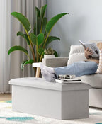 OS MOTOR Folding Storage Ottoman Bench, Light Gray, 43 Inches | Multi-Functional Ottoman Foot Rest, End of Bed Bench, Storage Chest, Living Room, Bedroom, Hallway, Entryway, 600 lb Capacity
