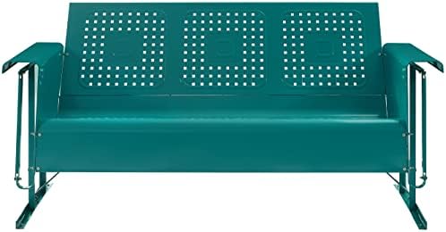 Crosley Furniture Bates Retro Metal Outdoor Sofa Glider, 3-Person Rocking Patio Bench for Porch, Deck, Turquoise Gloss