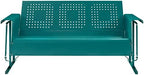 Crosley Furniture Bates Retro Metal Outdoor Sofa Glider, 3-Person Rocking Patio Bench for Porch, Deck, Turquoise Gloss