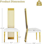 Dining Chairs Set of 6, Luxury Upholstered Boucle Chairs with Slatted Mirrored Polished Metal High Back and Legs, Modern White and Gold Dining Chairs with Breathable Backrest