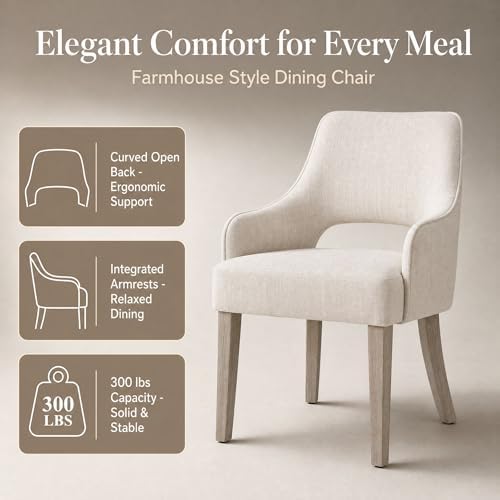 Dining Chairs Set of 6 Linen Upholstered Accent Kitchen Chair with Hollow Back/Padded Seat/Wood Legs for Dining Room Restaurant Home Decor, Beige
