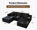 107.5" Cloud Modular Sectional Sofa with 1 Ottoman,Modern Minimalist Upholstered Couches, Comfort U Shaped Sofa for Living Room,Deep Seat Corner Couch，No Assembly Required (Black,Left Facing Chaise)