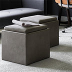 SIMPLIHOME Rockwood 17" Wide Vegan Leather Storage Ottoman in Grey | Distressed slate grey, contemporary ottoman with flip-over tray top and hidden storage; cube storage bench for living room.