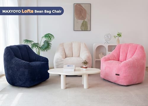 MAXYOYO Bean Bag Chair for Adults, Foam-Filled Floor Sofa for Reading | Bean Bag Chair for Adult with Filler, Cozy Living Room Chair for Bedroom Dorm, Navy