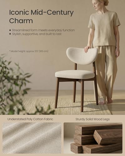 VASAGLE Wooden Dining Chairs Set of 4, Upholstered Kitchen Chairs | Solid Wood Legs, Ergonomic Curved Backrest, Built-in Handle, Mid Century Modern, for Kitchen Dining Vanity, Cappuccino Beige