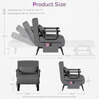 TYBOATLE Sleep Chair Bed Set of 2, Comfy Convertible Sleeper Chairs for Adults, Folding Sofa Bed with Adjustable Backrest & Side Pockets & Pillow, Cozy Small Couch for Small Spaces, Office (Dark Grey)