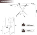 Modern 63 Inch Glass Dining Table Set for 4, 5 PCS Kitchen Table Set, Clear Tempered Glass Dinner Table with Silver Chrome Legs & Black Upholstered PU Faux Leather Dining Chairs for Home, Dining Room