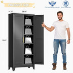 GAIOUS 71" Tall Metal Storage Cabinet with 2 Doors and 4 Adjustable Shelves | Kitchen Pantry Cabinet Black Freestanding Cupboard, 5 Tier Multifunctional Steel Storage for Office, Kitchen, Dining Room