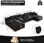 ONEMMLION 143" Oversized Cloud Sectional Couch for Living Room, Black | Corduroy, Fluffy Big U-Shaped Modular Sofas, Memory Foam, 19" Comfort-Height Seating, Cup Holder, USB Port, Storage Console