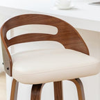 Counter Height Bar Stools, Mid Century Counter Stools with Walnut Finish | Natural Bentwood Frame, Easy-Grip Handle,Low Back, Upholstered Faux Leather, Kitchen Counter Stools for Kitchen, Pub, Cafe
