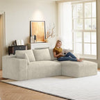 ONEMMLION 96" L-Shaped Cloud Couch Sofa with Chaise, Beige White