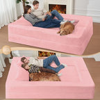 Futon Sofa Bed with Pillow, 3-in-1 Sleeper Sofa Bed with Removable Cover | Convertible Floor Sofa Bed with Memory Foam Filled, No Assembly Couch for Living Room, Bedroom（Pink King）