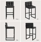Bar Stools Set of 2, Modern Counter Height Bar Stools, Black | 24" Faux Leather Bar Chairs with Back, Footrest, Sturdy Thickened Metal Leg, Upholstered Counter Stools for Kitchen Island