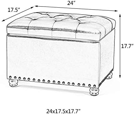 24’’ Rectangular Upholstered Storage Ottoman for Living Room | Fabric Foot Stool with Nail-head Trim- Chests and Organizers , Load Up to 350 lb, Lake Blue