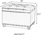 24’’ Rectangular Upholstered Storage Ottoman for Living Room | Fabric Foot Stool with Nail-head Trim- Chests and Organizers , Load Up to 350 lb, Lake Blue