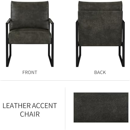 CANMOV Modern Accent Chair Set of 6, PU Leather Armchair with Metal Frame,Comfy Single Reading Chair with Soft Padded Backrest and Cushion for Living Room, Bedroom,Reading Room,Office,Dark Grey