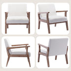 BESTANO Mid Century Modern Accent Chair Set of 2, Linen Upholstered Living Room Accent Armchair with Wood Frame, Farmhouse Chair for Living Room Bedroom, Ivory