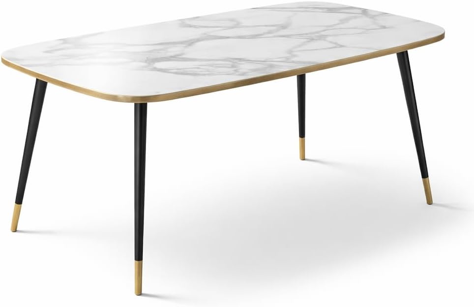 HIPIHOM 47.2''Dining Table Set for 4, Modern Rectangular Dining Table with White Marble Texture MDF Top, Nordic Style Kitchen Table for 4-6 Persons, Space-Saving Home Office Desk