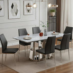 Black Dining Chairs Set of 6, Modern PU Leather Kitchen Chairs with Soft Cushion and Silver Chrome Metal Legs, Waterproof and Easy to Clean, Armless Dining Chairs for Dining Room,Kitchen