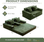 MAXYOYO Sofa Bed, 64-Inch Loveseat with 2 Cup Holders | Corded Green 4-in-1 Sofa Converts Into a Floor Couch or Recliner Chair; Sofa-in-a-Box Needs No Assembly for Living Rooms