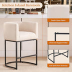 26" Counter Height Bar Stools Set of 4, Black Frame, Linen | Linen Upholstery, Barrel Backrest, Built-In Armrests, Kitchen Island Use, Sturdy Metal Frame, Counter Height