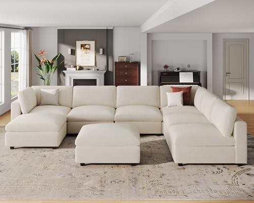 VANOMi Sectional Modular Sofa,Large U Shape Sectional Couch,Chenille,Beige | Washable,Removable Cover,Modern,Comfortable