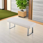 JIEXI 45.3" Upholstered PU Leather Bedroom Bench Footstool with Metal Legs | Sturdy Silver Plated Chrome Legs, Padded Seat, Space Saver, for Bedroom Entryway Living Room Window
