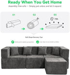 MONVANE L Shaped Sectional Couch Oversized, Chenille, Gray | 4-Seat Sectional Couch for Living Room, Modular Cloud Sofa with Ottoman & 4 Throw Pillows, No Assembly Required
