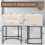 26" Counter Height Bar Stools Set of 4, Black Frame, Linen | Linen Upholstery, Barrel Backrest, Built-In Armrests, Kitchen Island Use, Sturdy Metal Frame, Counter Height