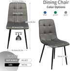 Velvet Dining Chairs Set of 4, Mid Century Upholstered Gray Dining Room Chairs Tufted Upholstered Kitchen Chairs Set of 4 for Dining Room, Bedroom, Living Room, Gray