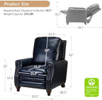 HULALA HOME Genuine Leather Manual Recliners Set of 2 with Wood Legs, Navy | Mid Century Modern Push Back Recliner with Nailhead Trim, Adjustable Backrest & Footrest, for Living Room Home Theater